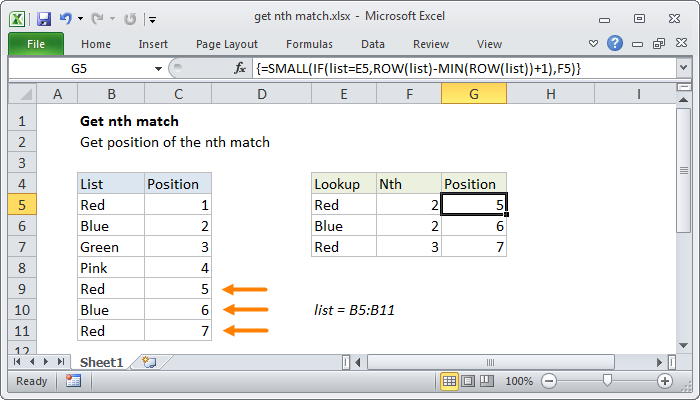 Excel formula: Get nth match