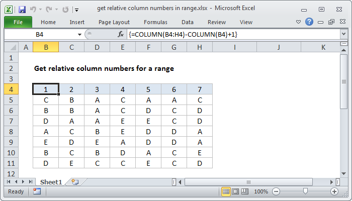 Excel formula: Get relative column numbers in range Excel formula: Get relative column numbers in range