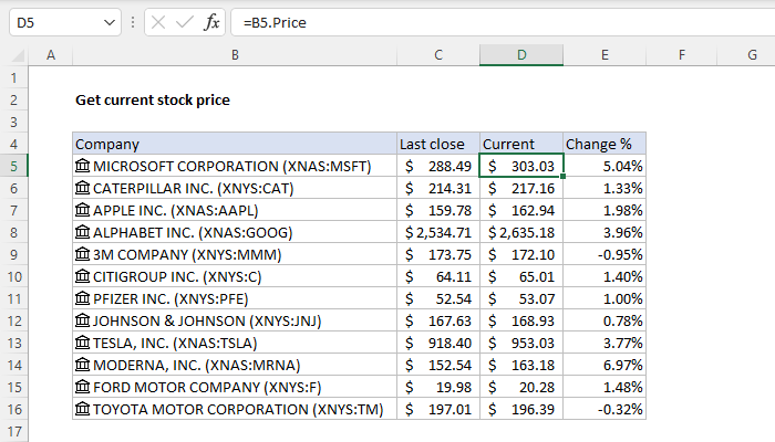 Excel formula: Get current stock price Excel formula: Get current stock price