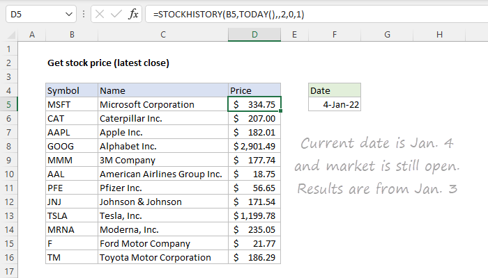 Excel formula: Get stock price (latest close) Excel formula: Get stock price (latest close)