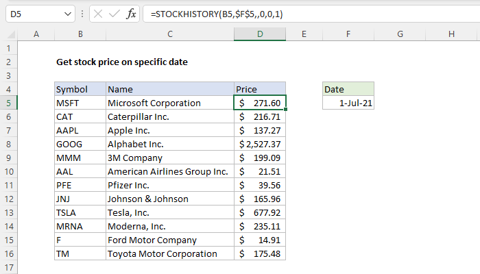 Excel formula: Get stock price on specific date Excel formula: Get stock price on specific date