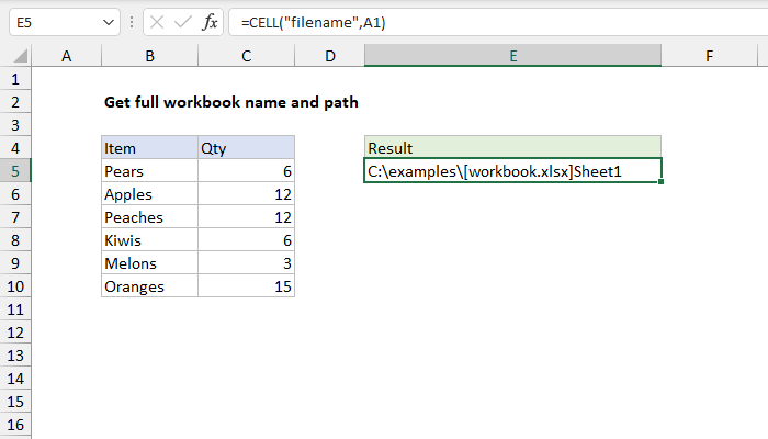 Excel formula: Get full workbook name and path