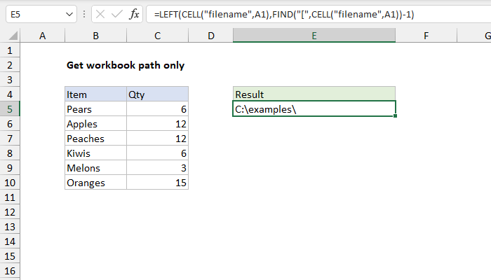 Excel formula: Get workbook path only