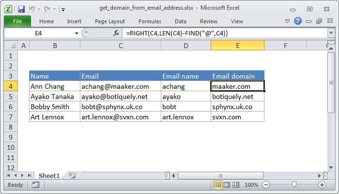 Excel formula: Get domain from email address Excel formula: Get domain from email address