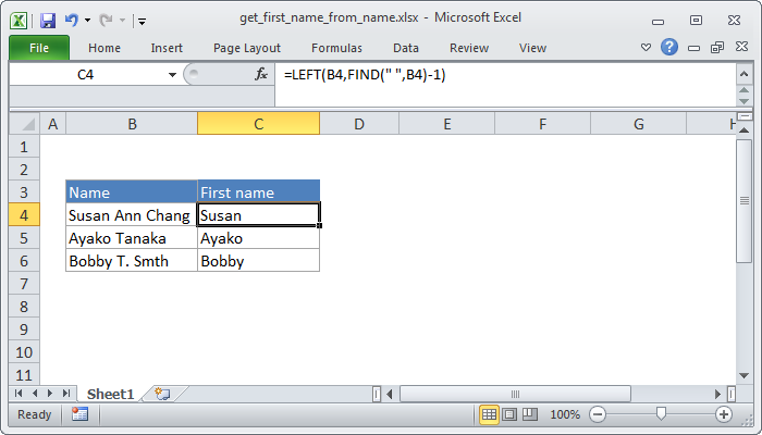 Excel formula: Get first name from name