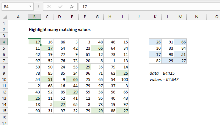 Excel formula: Highlight many matching values