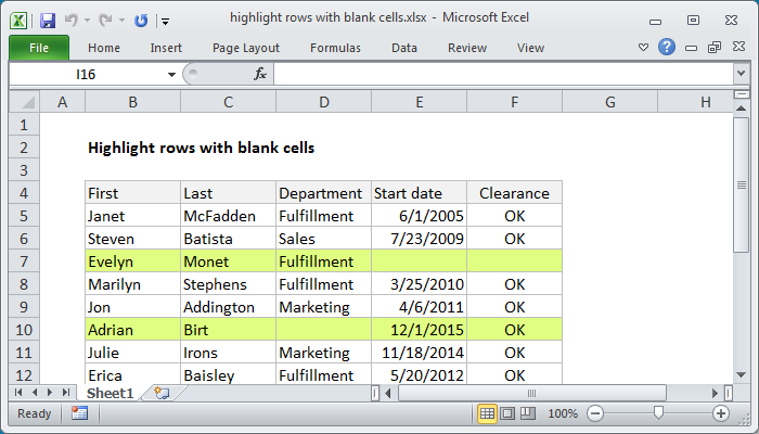 Excel Formula Highlight Rows With Blank Cells Exceljet