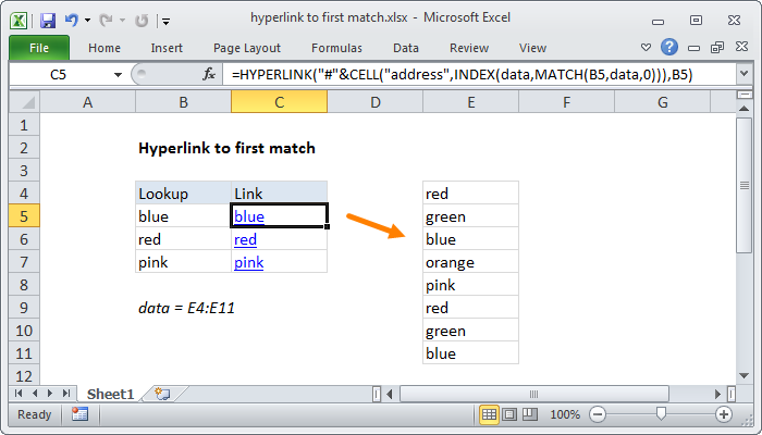 Excel formula: Hyperlink to first match Excel formula: Hyperlink to first match
