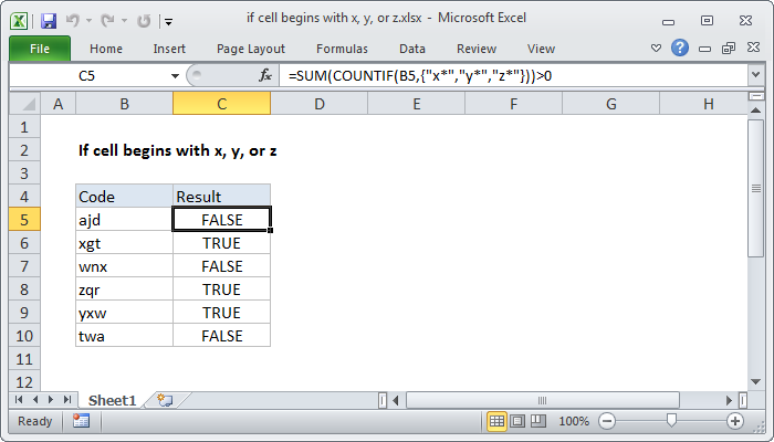 Excel formula: If cell begins with x, y, or z