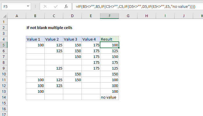 Excel formula: If not blank multiple cells