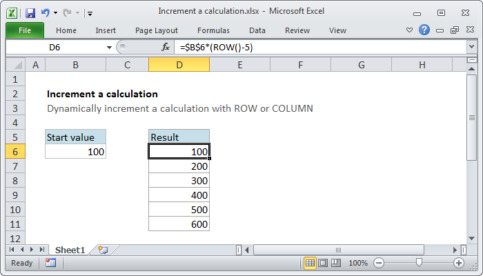 Excel Formula Increment A Calculation With Row Or Column Exceljet