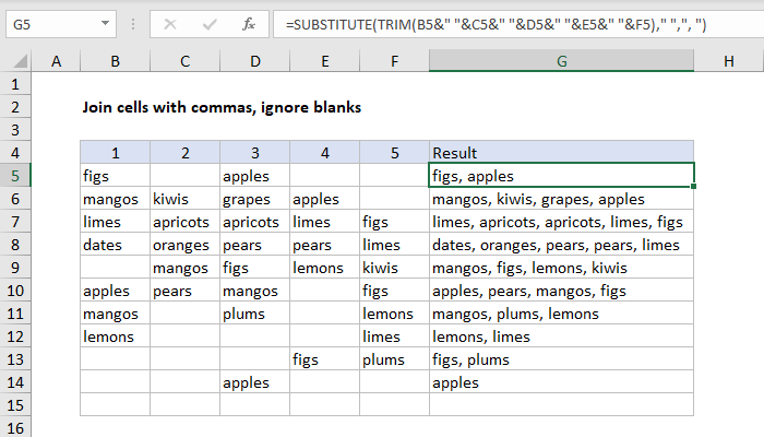 Excel Formula Join Cells With Comma Exceljet Excel Formula Join Cells With Comma Exceljet