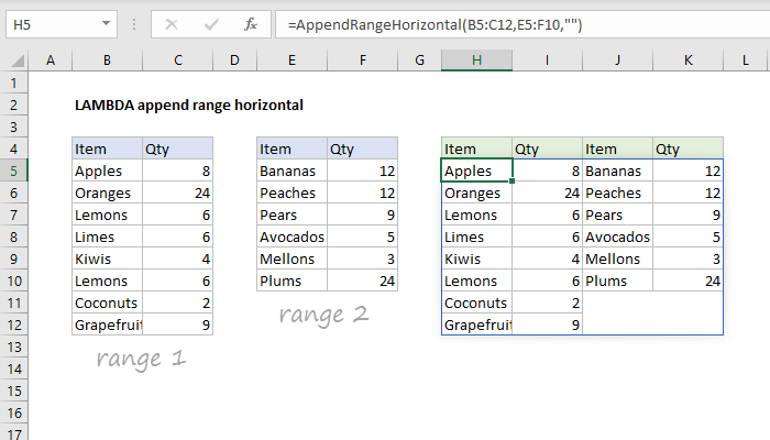 Excel formula: LAMBDA append range horizontal Excel formula: LAMBDA append range horizontal