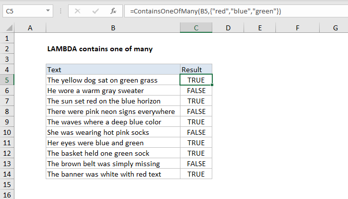 Excel formula: LAMBDA contains one of many Excel formula: LAMBDA contains one of many