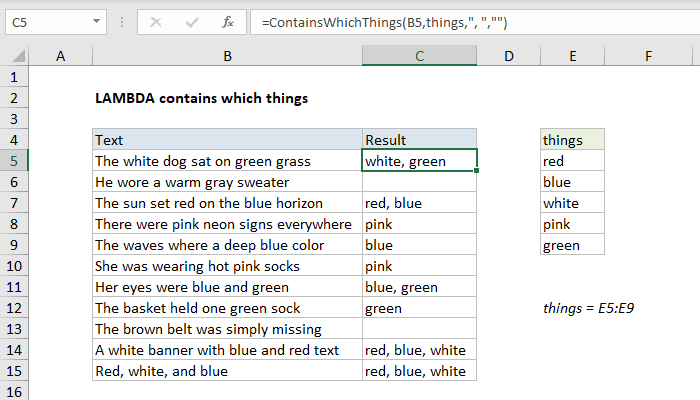 Excel formula: LAMBDA contains which things Excel formula: LAMBDA contains which things