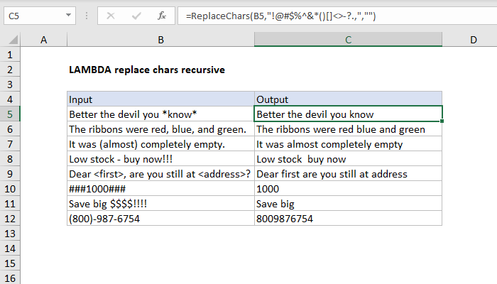 Excel formula: LAMBDA replace characters recursive Excel formula: LAMBDA replace characters recursive
