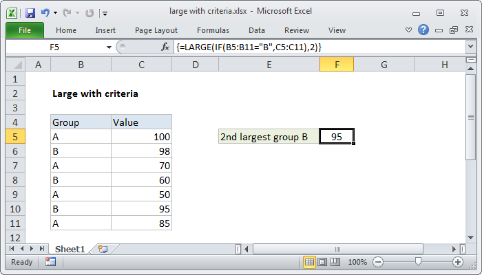 Excel formula: Large with criteria