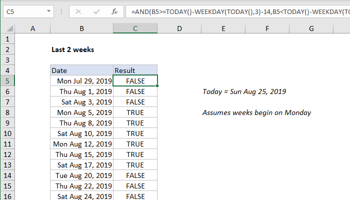 Excel formula: Last n weeks | Exceljet