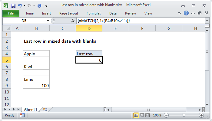 Excel formula: Last row in mixed data with blanks Excel formula: Last row in mixed data with blanks