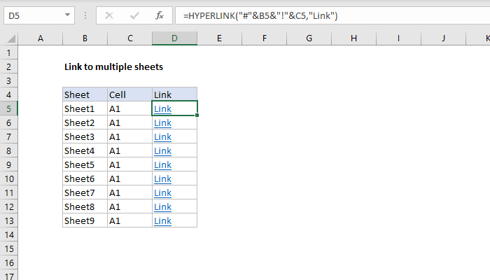 Excel formula: Link to multiple sheets