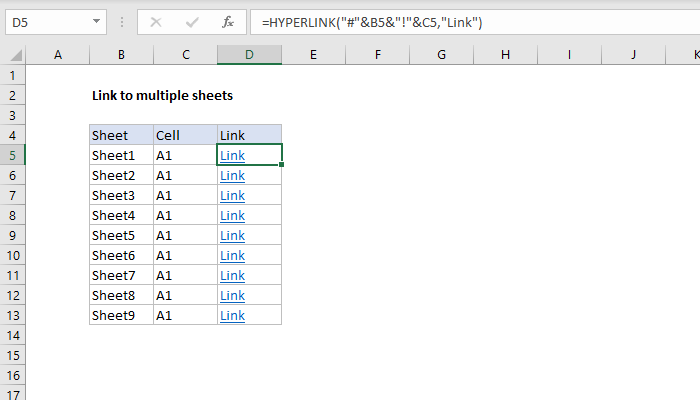 excel formula link to multiple sheets exceljet