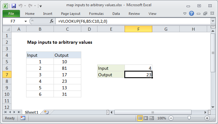 Excel formula: Map inputs to arbitrary values