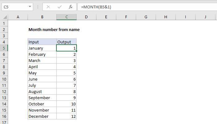 Excel formula: Month number from name Excel formula: Month number from name