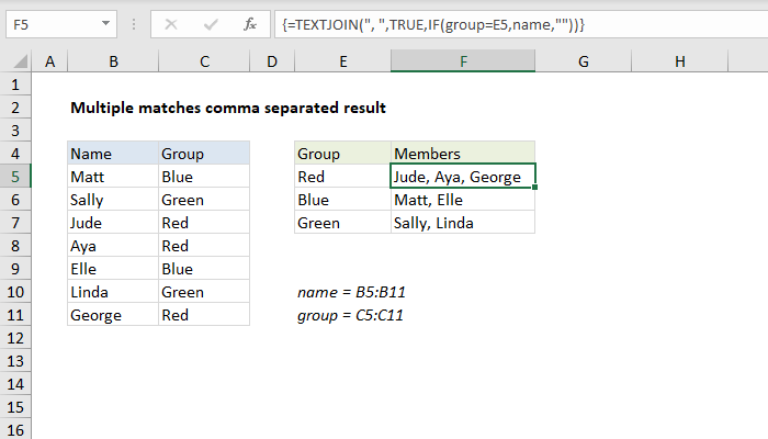 Excel Formula Multiple Matches In Comma Separated List Exceljet