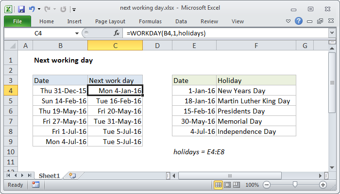 Excel formula: Next working day Excel formula: Next working day
