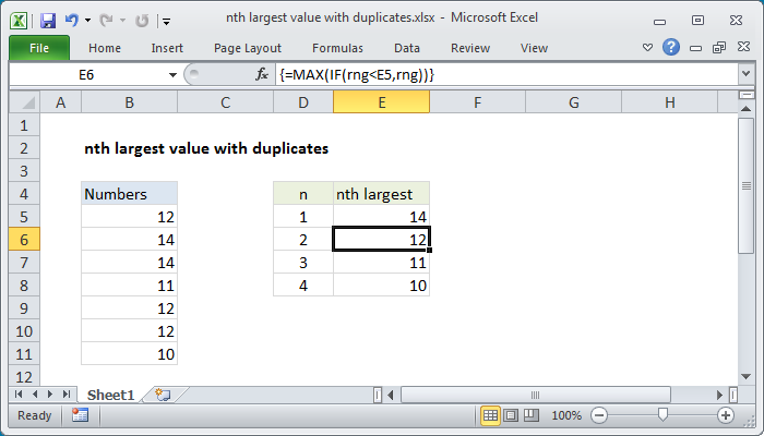 Excel formula: nth largest value with duplicates