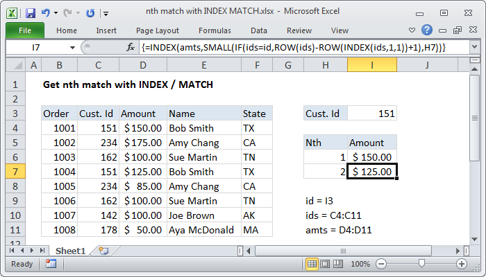 Excel formula: Get nth match with INDEX / MATCH