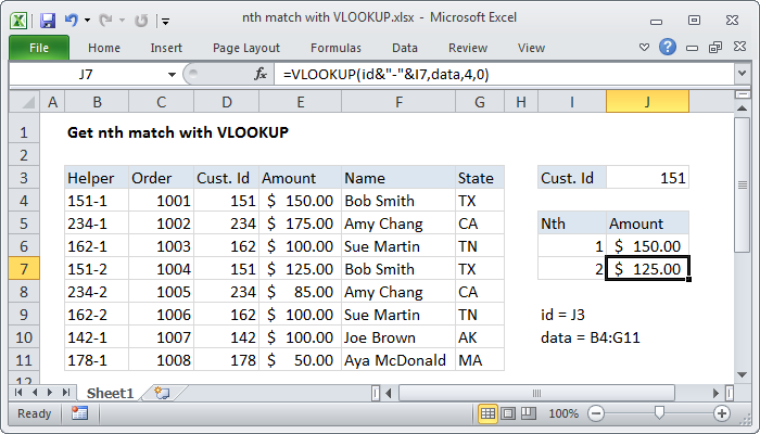 Excel formula: Get nth match with VLOOKUP
