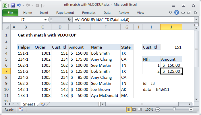 Excel Formula Get Nth Match With Vlookup Exceljet