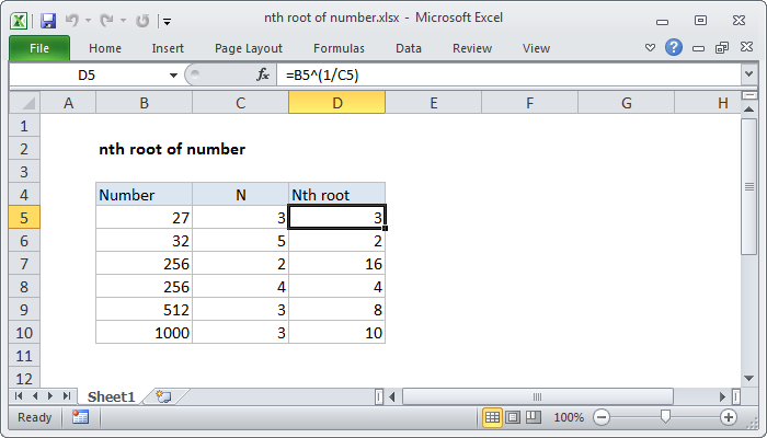 Excel formula: nth root of number Excel formula: nth root of number