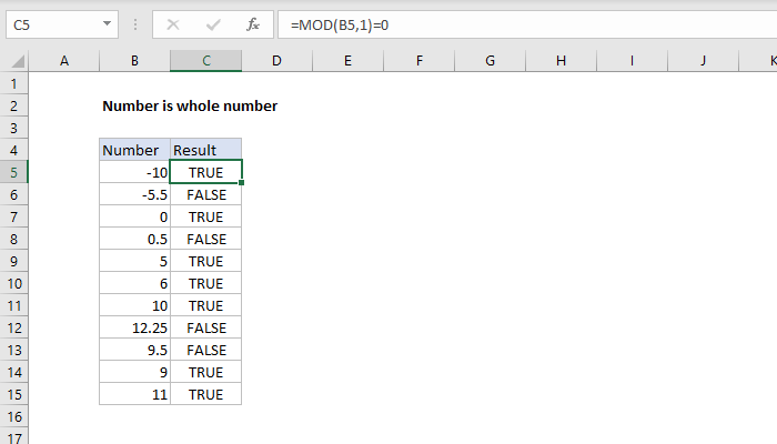 Excel formula: Number is whole number Excel formula: Number is whole number