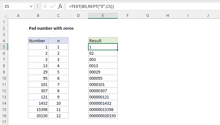 Excel Formula Pad A Number With Zeros Exceljet