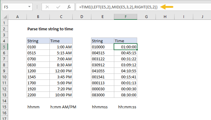 Excel formula: Parse time string to time