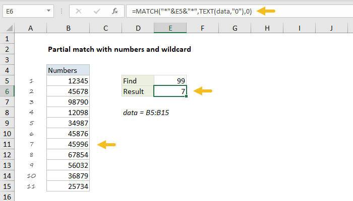 Excel formula: Partial match with numbers and wildcard Excel formula: Partial match with numbers and wildcard