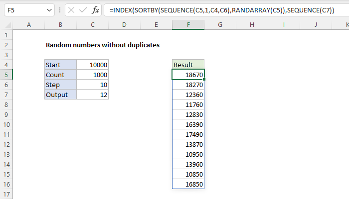 Excel formula: Random numbers without duplicates Excel formula: Random numbers without duplicates