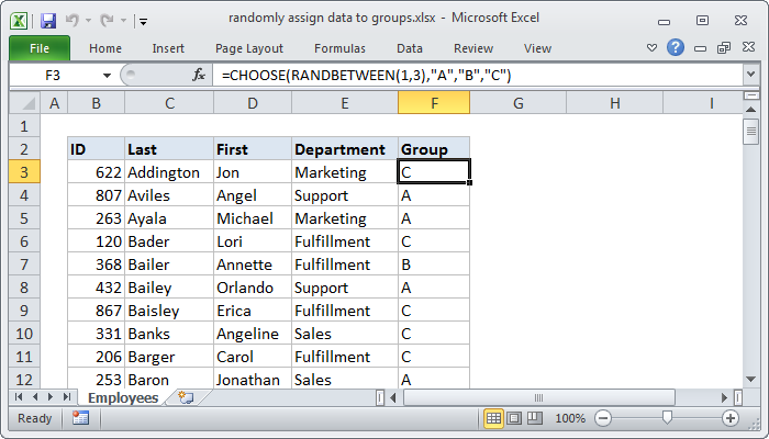 Excel formula: Randomly assign data to groups