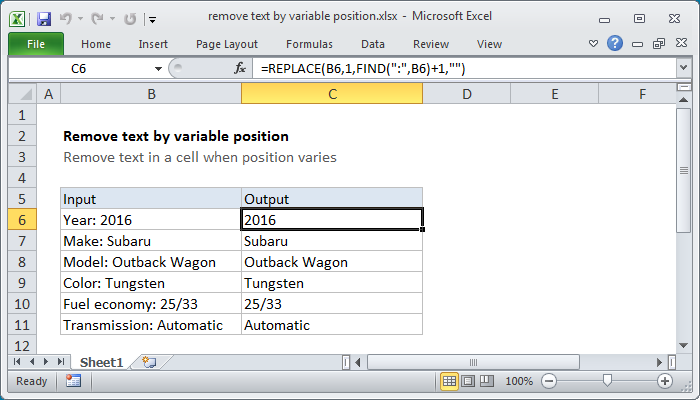 Excel formula: Remove text by variable position