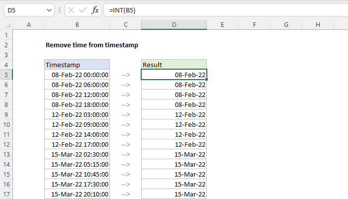 Excel formula: Remove time from timestamp Excel formula: Remove time from timestamp