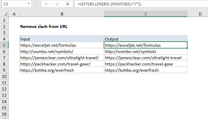 Excel formula: Remove trailing slash from url Excel formula: Remove trailing slash from url