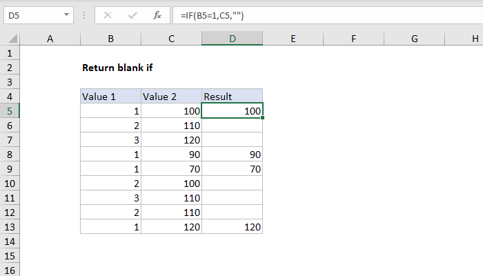 Excel formula: Return blank if