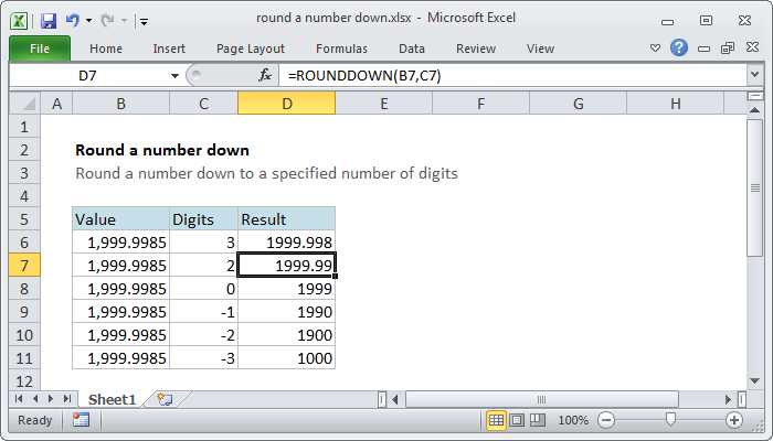 Excel formula: Round a number down