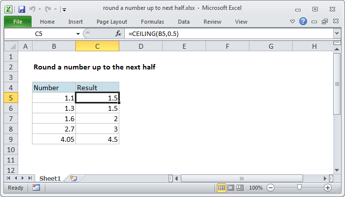 Excel formula: Round a number up to next half Excel formula: Round a number up to next half