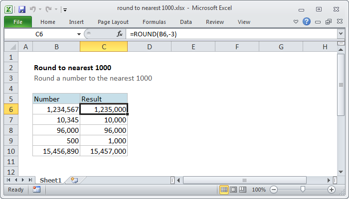 Excel Formula Round To Nearest 1000 Exceljet