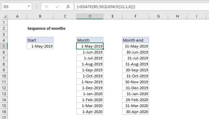 Excel formula: Sequence of months