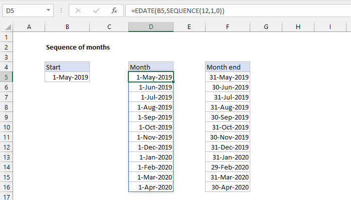 Excel formula: Sequence of months
