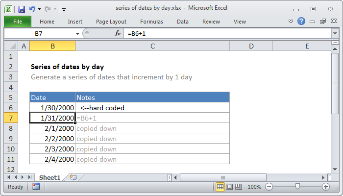 Excel formula: Series of dates by day